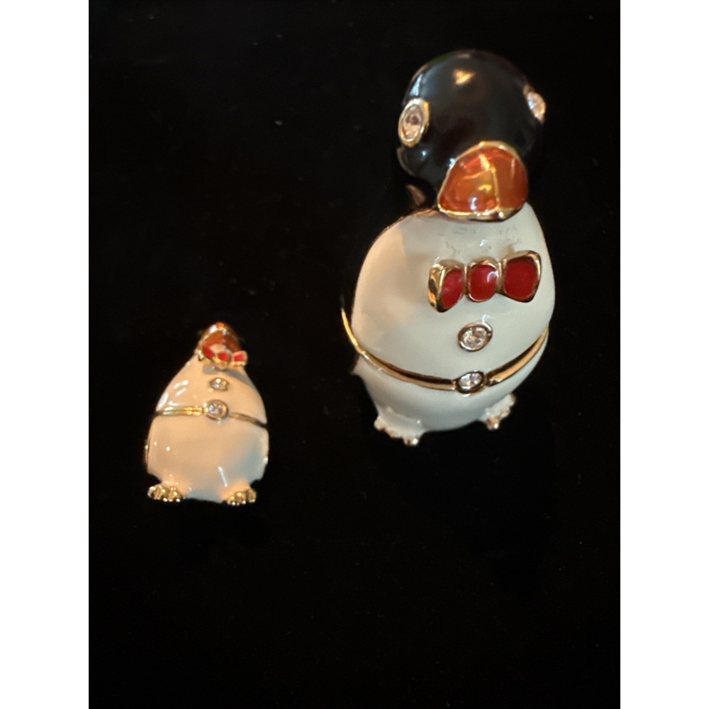 Vintage Bob Mackie Enamel & Crystal Penguin Trinket Box and Brooch Set - QVC